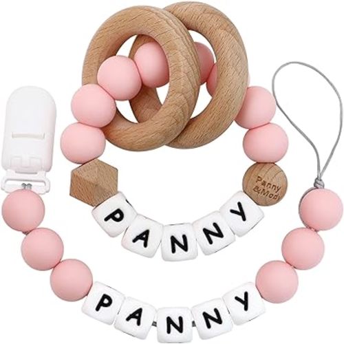 Personalized Gifts Set with Name, Luxurious Ideal Gift for Newborns, Rattle and Clip (Pink)