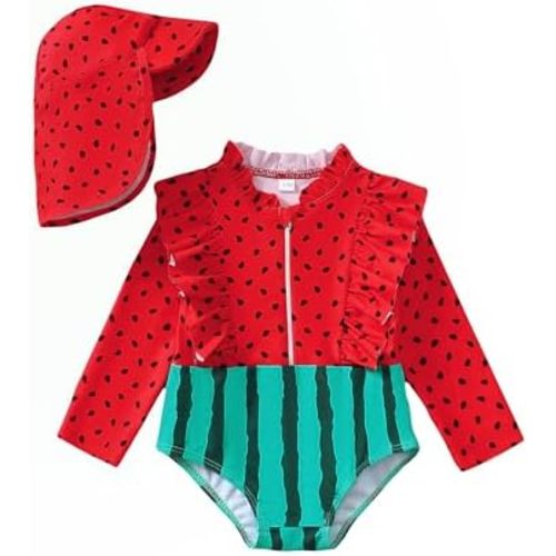 SUNNY PIGGY Baby Girl Swimsuit Long Sleeve One Piece Ruffle Zipper Toddler Bathing Suit Guard Rash for Summer Swimwear
