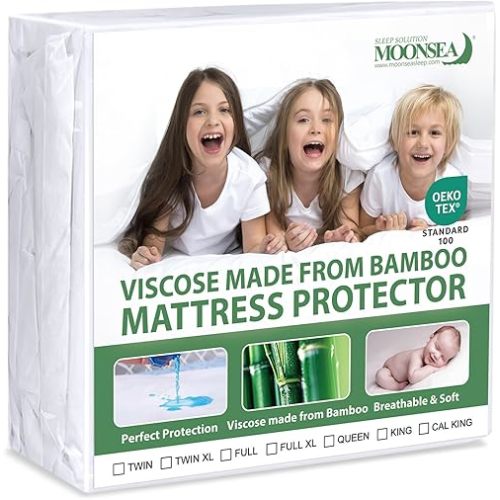 Waterproof Mattress Protector Twin Size, Skin Friendly and Breathable Twin Mattress Cover for Kids, Viscose Made from Bamboo Jersey Mattress Pad with 14" Deep Pocket