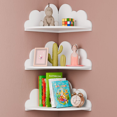 Corrigan Studio® Cute Cloud Floating Corner Shelves - Cloud Wall Mounted Corner Shelf, Stylish Cloud Shaped Display & Storage Shelves For Plants, Home Decor And Space-saving Organization | Wayfair