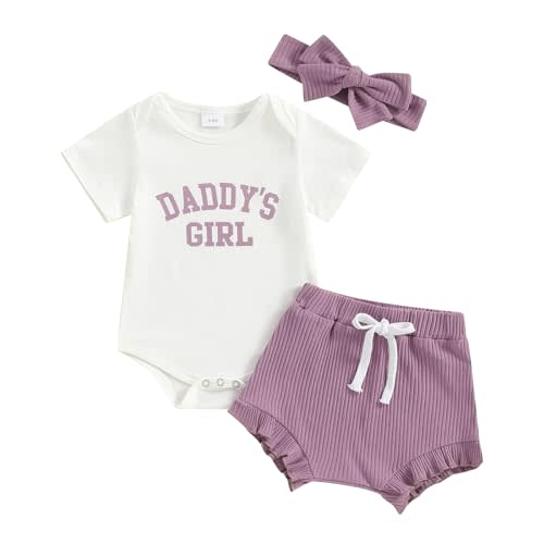Daddy's Girl Baby Clothes Newborn Short Sleeve Romper Ribbed Shorts Headband Sets 3Pcs Infant Summer Outfits