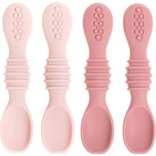 Silicone Baby Spoons for Baby Led Weaning 4-Pack, First Stage Baby Feeding Spoon Set Gum Friendly BPA Lead Phthalate and Plastic Free, Pink