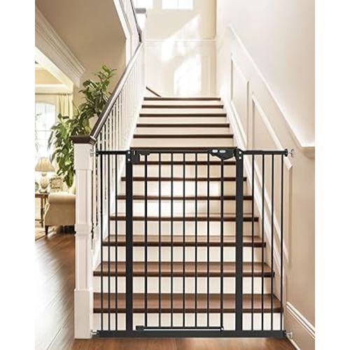 InnoTruth 36" Tall Baby Gate for Dogs, 29-39.6” Auto Close Safety Gate Crafted for Child Protection with 2.24" Slots, Dual-Lock Safety Design and Wall-Friendly, Black