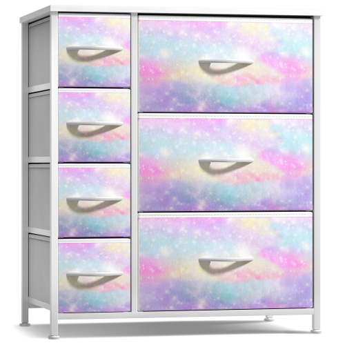 Sorbus Classic 7 Drawer Dresser for Kids Bedroom, Tie-Dye Rainbow Sparkle