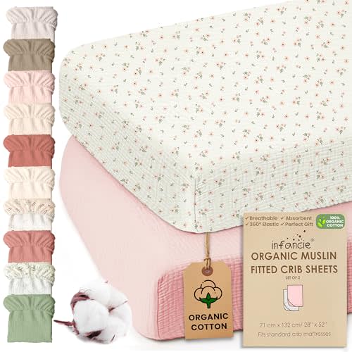 Oeko TEX 100% Organic Cotton 2 PK Baby Muslin Girl Crib Sheetsl 28x52 in
