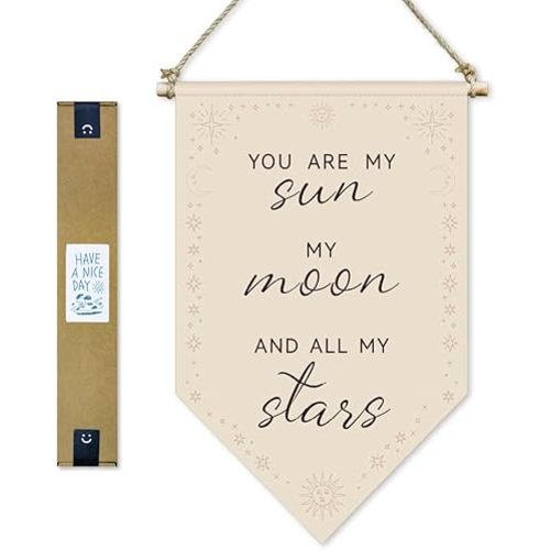 Moon and Stars Nursery Decor-Baby Wall Decor-Nursery Wall Decor - Toddler Room Decor & Baby Room Decor Canvas Banner Wall Hanging for Baby Kids Girl Boy Nursery Teen Room Playroom Front Door