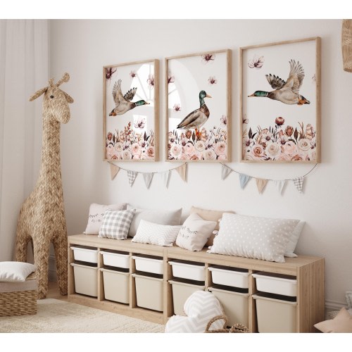 Mallard Duck Nursery Wall Art, Set of 3 Hunting Prints, Duck Posters, Modern Art, Kids Bedroom Decor, Girl Nursery Decor, Playroom Prints
