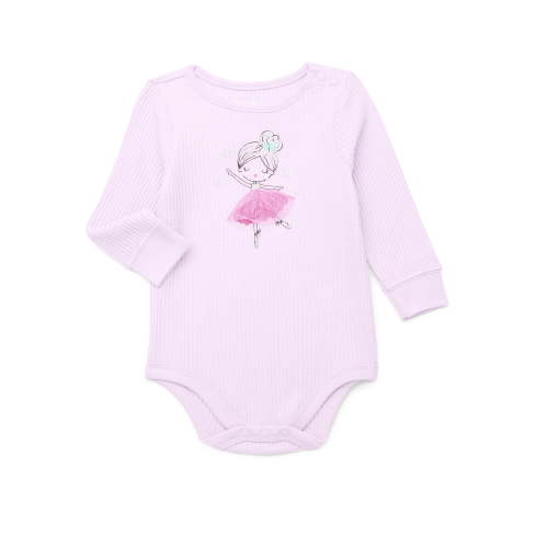 Garanimals Baby Girl Graphic Print Waffle Knit Bodysuit with Long Sleeves, Sizes 0-24 Months