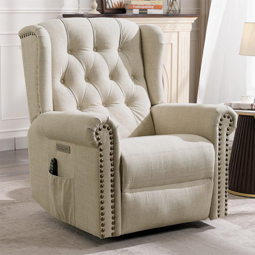 Meetwarm Power Swivel Rocking Glider Recliner Chair With Heat And Vibration, Electric Rocker Nursery Reclining Chair, Wingback Tufted Upholstered Recliner For Living Room, Type-C & Usb Ports & Reviews | Wayfair