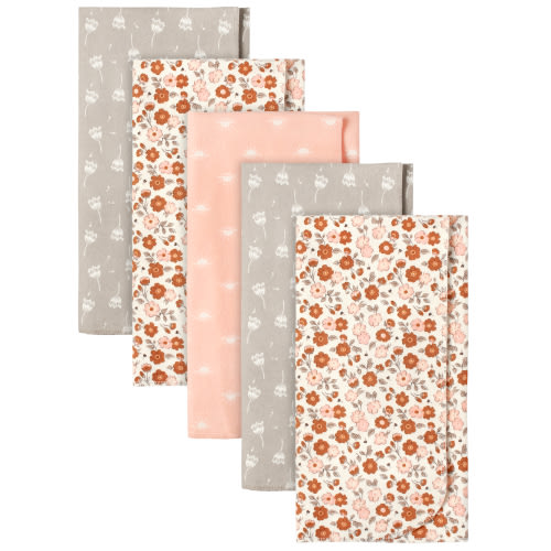 Modern Moments by Gerber Baby & Toddler Girl Flannel Blankets, 5-Pack, Ivory Floral