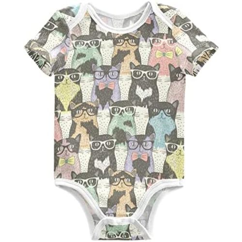 Baby Bodysuits Cute Cats Short Sleeve Cotton Baby Suits for Boys Girls 0-24 Months