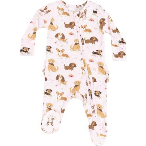 2 Way Zipper Ruffle Back Footie, Best Friend Dogs Pink - Angel Dear | Maisonette