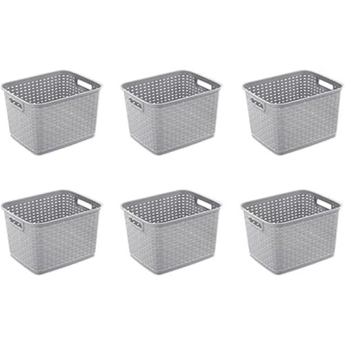 Sterilite 6-Pack Tall Plastic Weave Storage Basket, Laundry Organizing Hamper, Gray