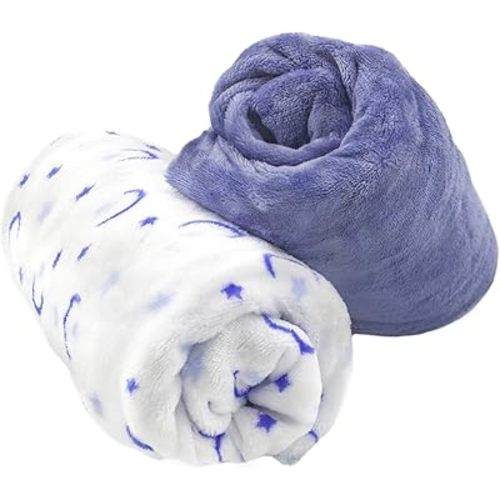Cozy Fleece Soft and Warm Microplush Fitted Crib Sheets with Moon and Stars, 2 Pack Warm Crib Sheets for Winter, Fits Standard Size Crib Mattress 28in x 52in, Crib Sheets for boys, Blue/White