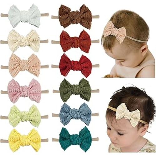 Baby Girl Knitting Hair Bow Headband Nylon Elastic Hair Bands 12Pcs Fall WInter Hair Accessories for Newborn Toddlers (knitted 12pcs)