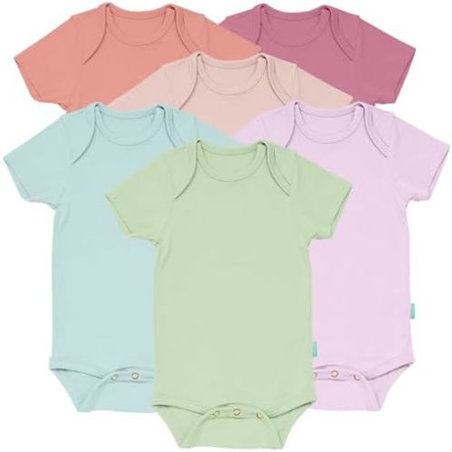 Supersoft Short Sleeve Baby Bodysuits, Premium Bamboo Rayon Bodysuits Unisex Boy Girl White Bodysuit 6-pack