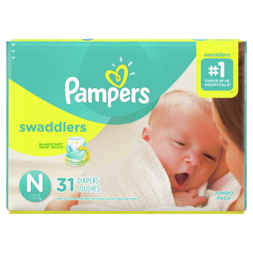 Pampers Swaddlers Soft and Absorbent Diapers, Size N, 31 Ct