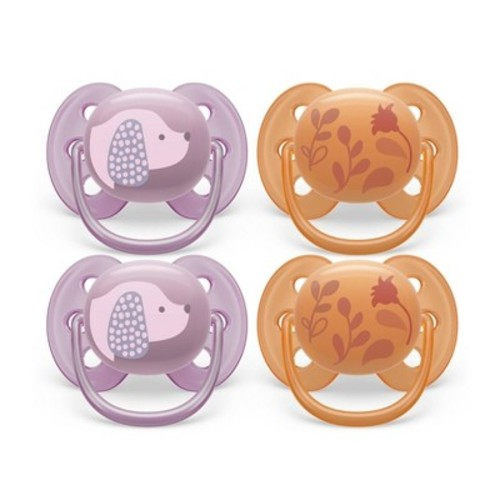 Avent Philips Ultra Soft Pacifier 6-18 Months - Violet Puppy/Orange Leaves - 4pk