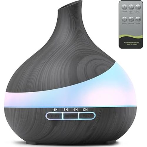 500ML Essential Oil Diffuser: Aroma Diffuser with Remote Control for Hotel Spa Yoga Room - Humidifiers for Bedroom with 14 Colors LED Night Light for Kids/Women Home Relaxation