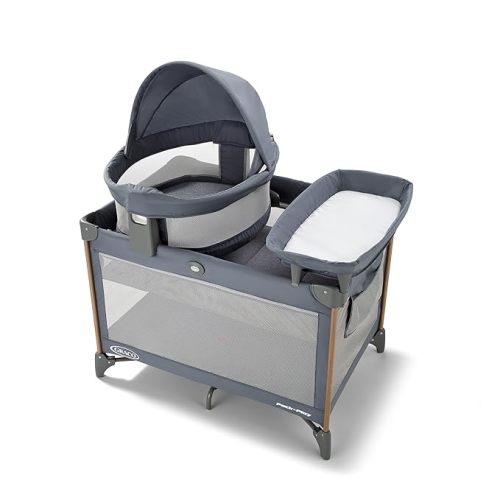 Graco Pack 'n Play Travel Dome Lux Playard, Rome, 4-in-1 Baby Playpen with Bassinet, Indoor or Outdoor Portable Playpen with UV 50 Canopy