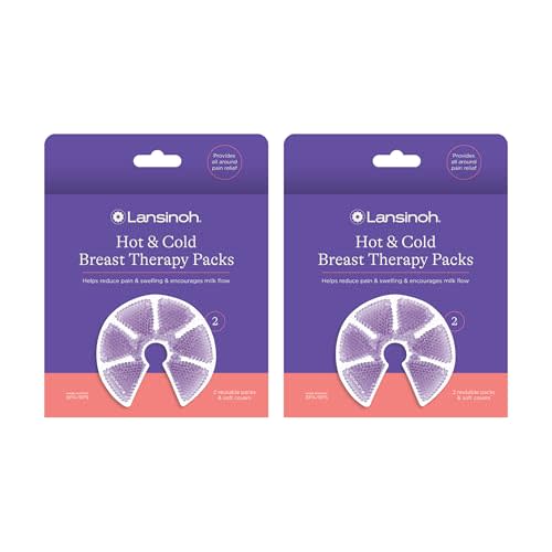 Lansinoh Breast Therapy Packs, Hot and Cold Breast-Pads with 2 Soft Covers, Postpartum Essentials for Nipple Pain Relief, Mastitis, Engorgement, Support for Breastfeeding and Pump Aid, 4 Pack