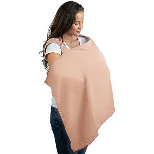 Muslin Nursing Cover for Baby Breastfeeding, Soft & Breathable Cotton Breastfeeding Cover for Mom with Rigid Hoop for Mother Nursing Apron by Comfy Cubs (Blush)