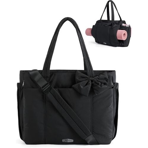 BAGAMSRT Diaper Bow Tote Bag for Women, Large Work Tote with 40oz Tumbler, Puffer Travel Tote Bag for Work, Yoga, Gym