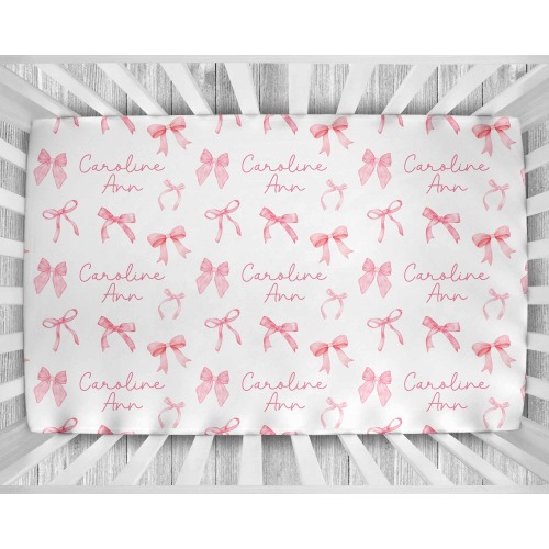 Personalized Crib Sheet & Changing Pad - Baby Girl Bow Nursery