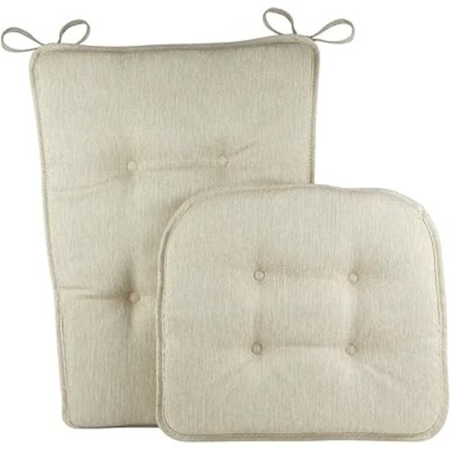 Klear Vu Embrace Rocking Chair Cushion, Assembled in The USA, Tufted Back Pads for Living Room, Nursery, or Home Office, 16"x15" Seat and 24"x17" Seatback, 2 Piece Set, Natural