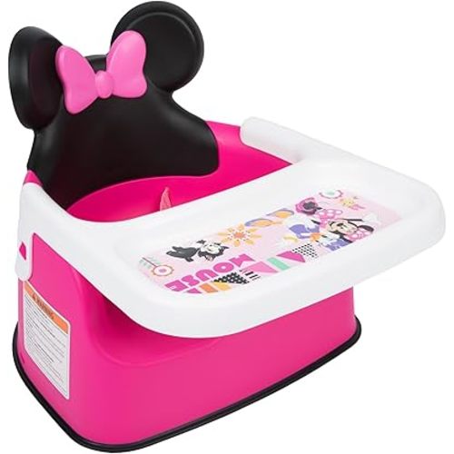 The First Years Disney Minnie Mouse Booster Seat for Kitchen Chair- Includes Removable Tray - Contoured Toddler and Baby Seat with 3-Point Harness for Mealtime - Lightweight Travel Booster Seat