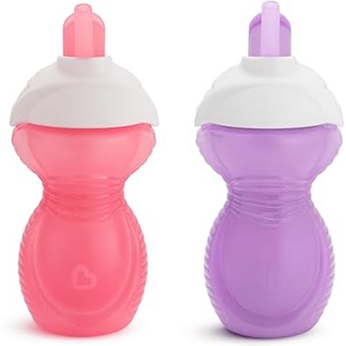 Munchkin® Click Lock™ Flip Straw Toddler Sippy Cup, 9 Ounce, 2 Pack, Pink/Purple