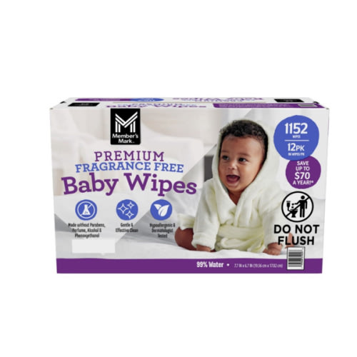 Member's Mark Premium Baby Wipes, Fragrance Free, 12 pk., 1152 Wipes - Sam's Club