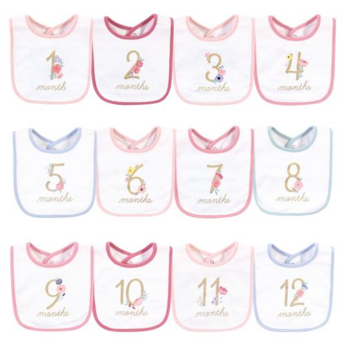 Hudson Baby Infant Girl Cotton Bibs 12pk, Milestone Floral, One Size