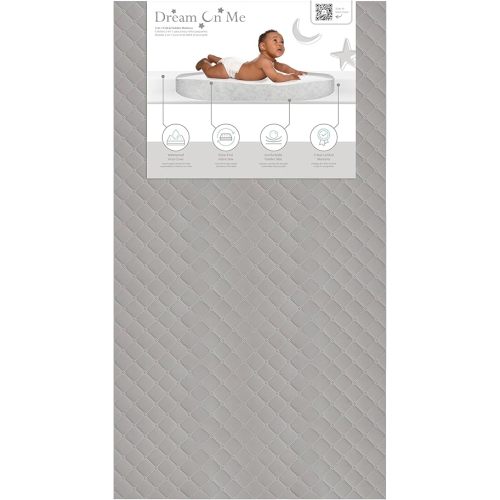 Dream On Me Asheville 4” Firm Fiber Crib & Toddler Bed Mattress, Dual-Sided, Waterproof, Greenguard Gold Certified, Lightweight, Reversible Design, Grey Embossed Vinyl Cover
