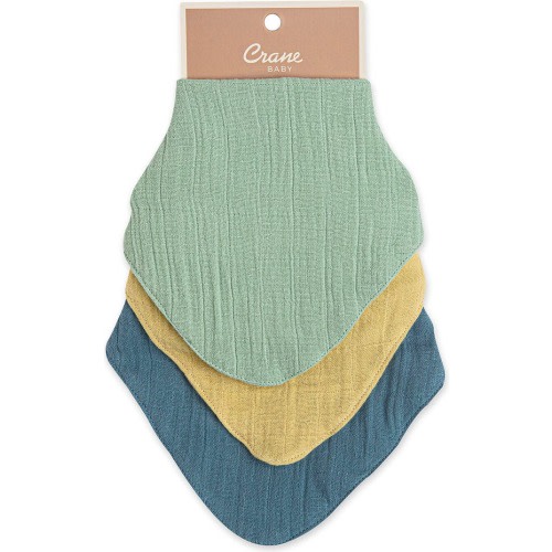 CRANE BABY Kids' 3-Pack Cotton Muslin Bandana Bibs, Blue