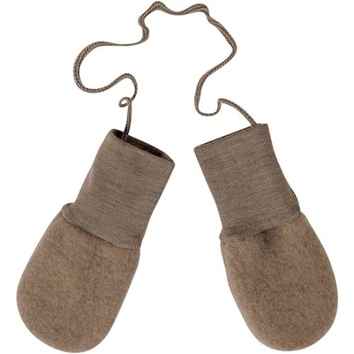 Ecoable Organic Merino Wool Baby Mittens with String Walnut Melange
