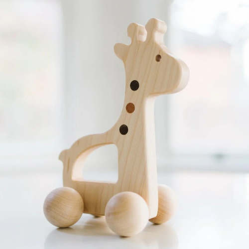 Natural Wooden Giraffe Push Toy - Made in USA