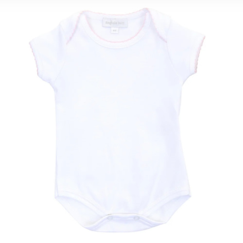 Magnolia Baby Essentials Short Sleeve Bodysuit with Pink Trim