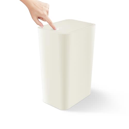 Cesun Bathroom Trash Can, 4.0 Gallon / 15 Liter Small Garbage Can with Press Top Lid, Plastic Wastebasket with Pop-up Lid for Toilet, Office, Bedroom, Living Room, White