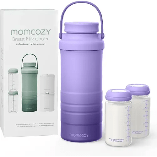 Momcozy 22oz Portable Breast Milk Cooler for Outdoor, Life Saver with 360° Total Cooling for 24 Hours, Larger Capacity Travel Breastmilk Chiller with 2pcs Baby Bottles for Breastmilk Storage, Purple