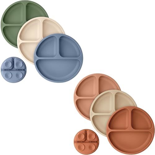 KeaBabies 3-Pack Suction Plates for Baby, Toddler - 100% Silicone Toddler Plates, Divided Baby Plates with Suction, Silicone Plates for Baby, Kids, BPA-Free, Microwave, Dishwasher Safe