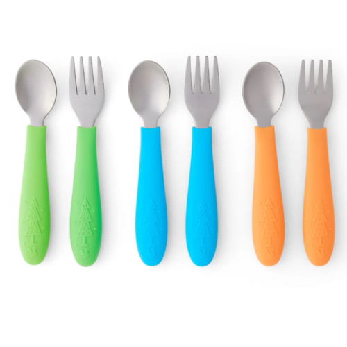 Babies/Toddler Stainless Steel Spoons + Forks with Silicone Handle