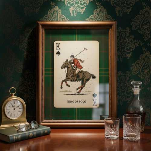 Ralph Lauren Inspired Polo Print Vintage Equestrian Art on Tartan Background Classic Horse Riding Wall Decor for Lodge or Study