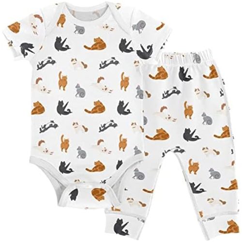 vvfelixl Baby Clothes Set Cute Cartoon Pattern Baby Bodysuits Set Unisex Short Sleeve Baby Pants Sets 0-24 Months