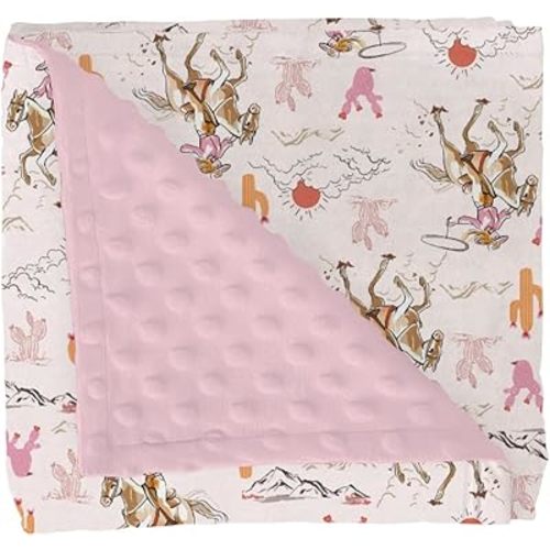 Cute Pink Cowgirl Baby Blankets for Girl Western Cowgirls Horse Cactus Mountain Sunset Soft Mink Dotted Backing Double Layer Swaddle Blanket Wild West Desert Bed Throws for Newborn Toddler Crib 30x40