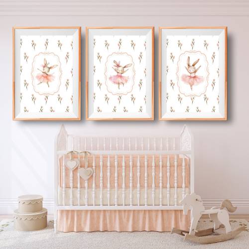 Printable Ballerina Bunny Nursery Wall Decor, Set of 3, Woodland Nursery, Bunny Wall Art, Girls Room Decor, Ballet Gifts, Rabbit, Pink Tulip
