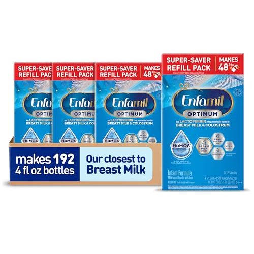 Enfamil Optimum Baby Formula, Our Closest Formula to Breast Milk, Immune-Supporting Lactoferrin also found in Breast Milk, Brain-Building DHA, 30 Oz, Pack of 4