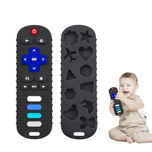 Silicone Baby Teething Toys,TV Remote Control Shape,Infant Sensory Toy for Babies 6-18 Months,BPA Free(Black)