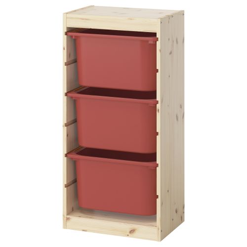 TROFAST Storage combination with boxes - light white stained pine/red 17 3/8x11 3/4x35 7/8 "