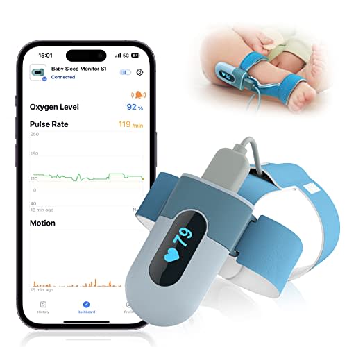 Babytone Baby Oxygen Monitor, Baby Sleep Monitor, Tracking Avg O2, Heart Rate and Movement for Infant, Wearable Foot Monitor with Free APP, for 0-36 Months Newborn's Sleep（FSA or HSA Eligible）